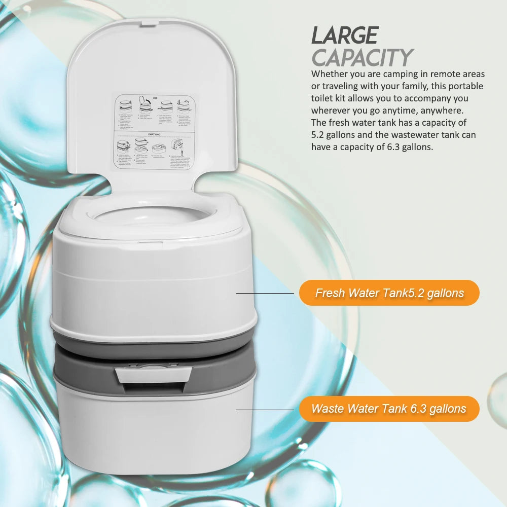 Portable Toilet Camping with Toilet Paper Storage 5.8 Gallon