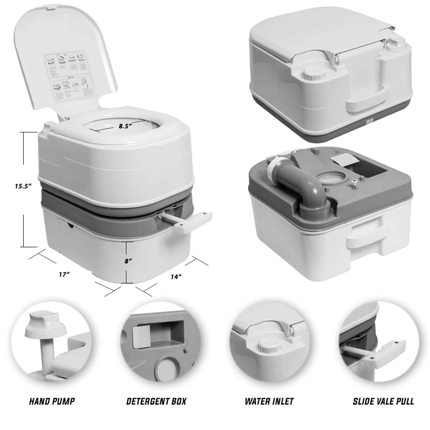 Portable Toilet Camping with Toilet Paper Storage 5.8 Gallon