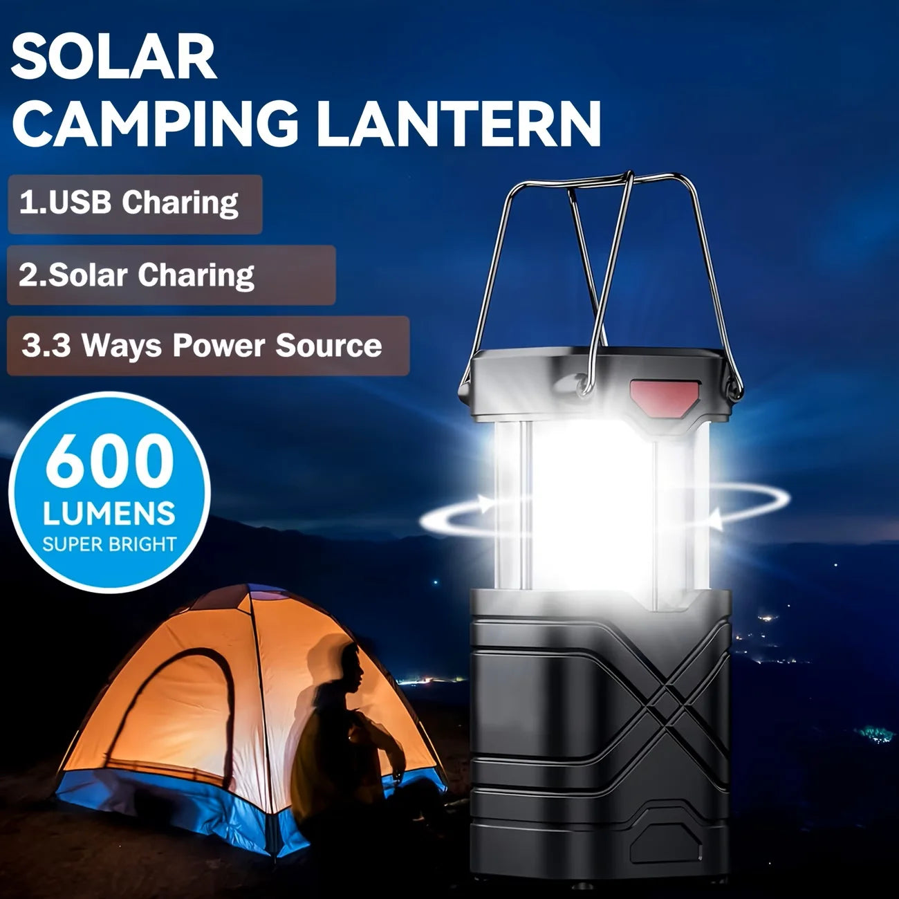 Solar  Lantern 2/4-Pack, Rechargeable LED with ,USB-C