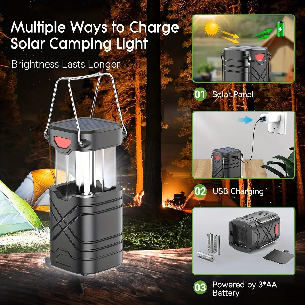 Solar  Lantern 2/4-Pack, Rechargeable LED with ,USB-C