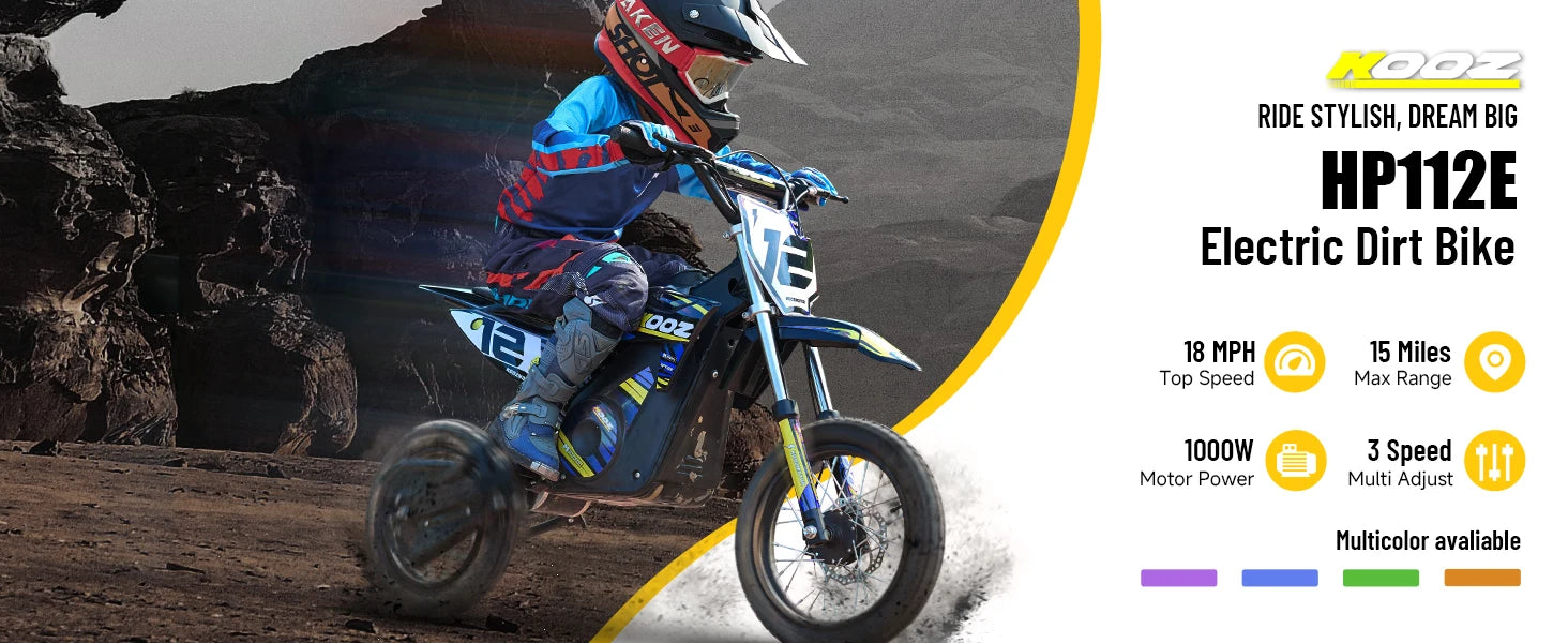 36V 1000W Electric Dirt Bike for Kids, , Up to 18 MPH & 15 Miles