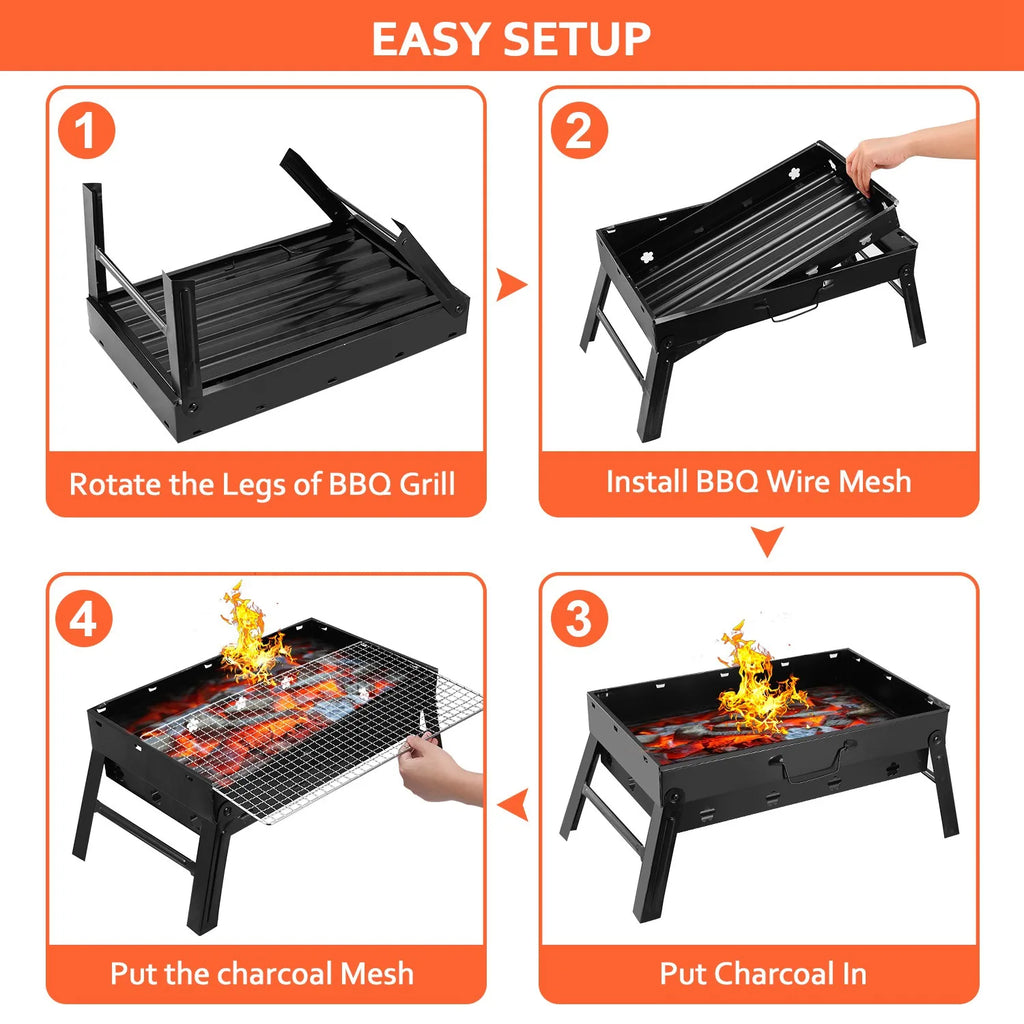 Portable Charcoal BBQ Grill Folding Stainless Steel BBQ