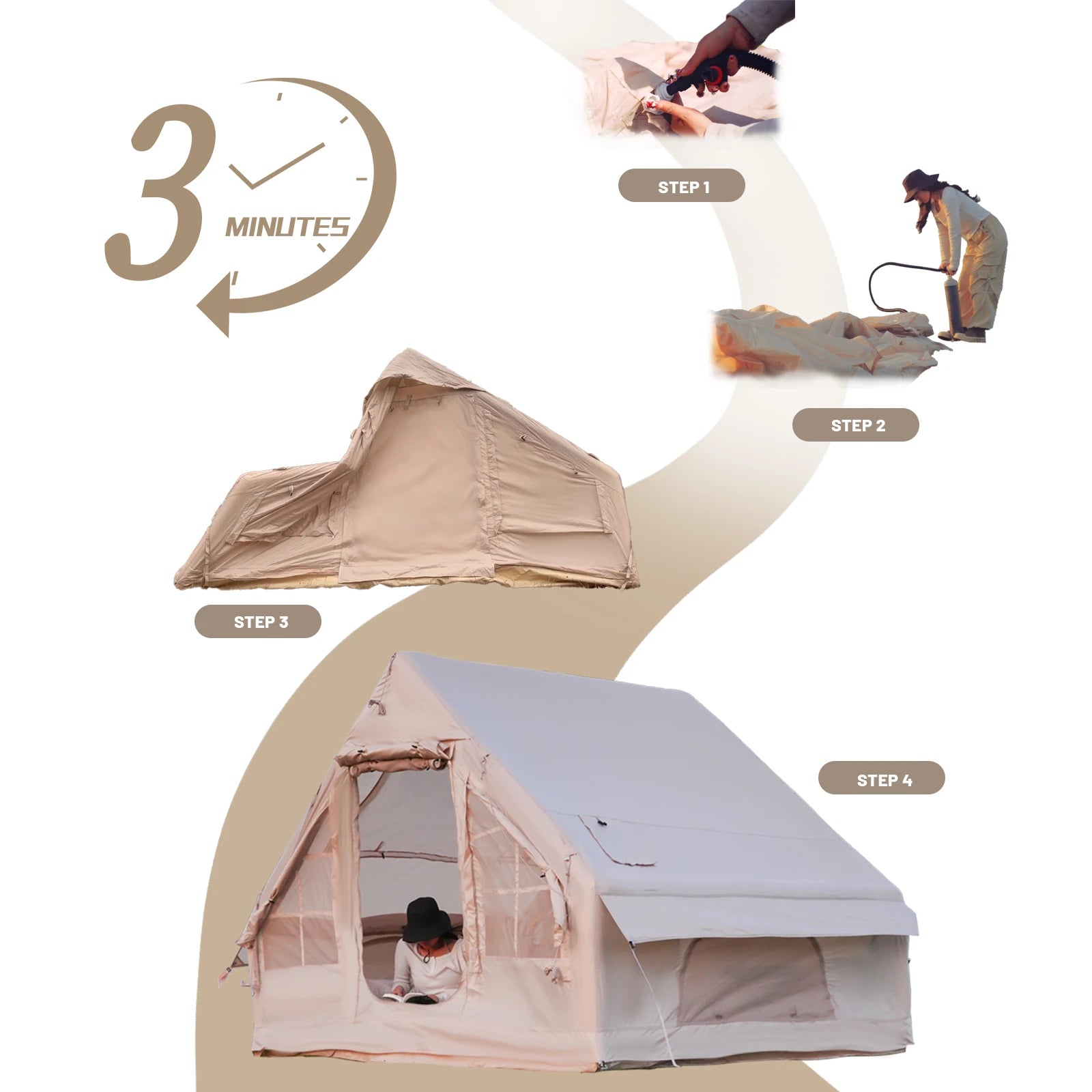 Inflatable Camping Tent, Waterproof  for 4-8 Persons,