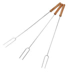 3Pcs 47.2cm Barbecue Forks Stainless Steel  Wood Handle