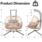 Double Egg Hanging Swing Chair with Stand Cushions Headrest 80"H Metal Basket