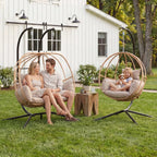Double Egg Hanging Swing Chair with Stand Cushions Headrest 80"H Metal Basket