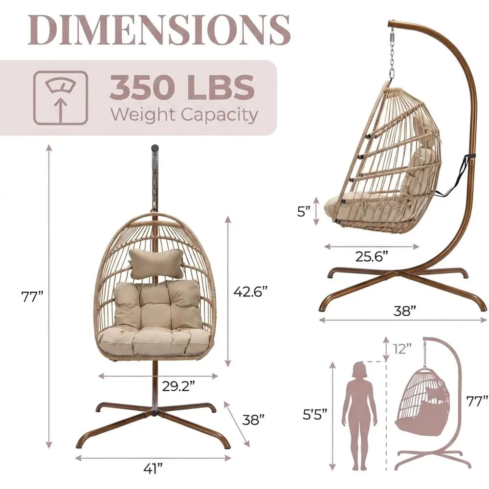Indoor Swinging Egg Chair with Stand, 350 Lbs Water-Resistant Wicker