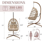 Indoor Swinging Egg Chair with Stand, 350 Lbs Water-Resistant Wicker