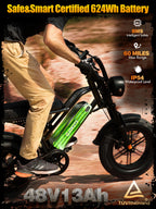 1500W Peak 28MPH 48V13Ah Motorcycle, 16"x4" Fat Tire Dual Suspension