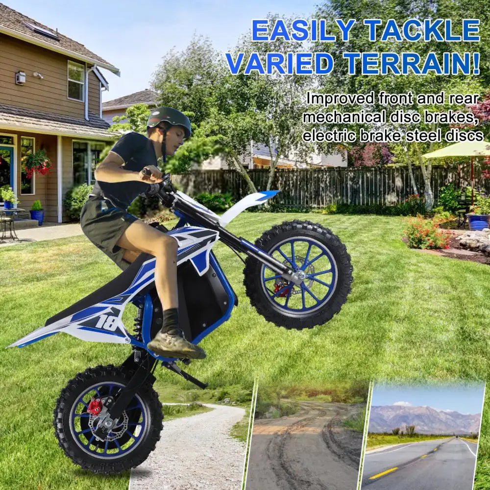 Blue 24V Electric Dirt Bike, Mini Off-Road Motorcycle , Disc Brake, for Kids