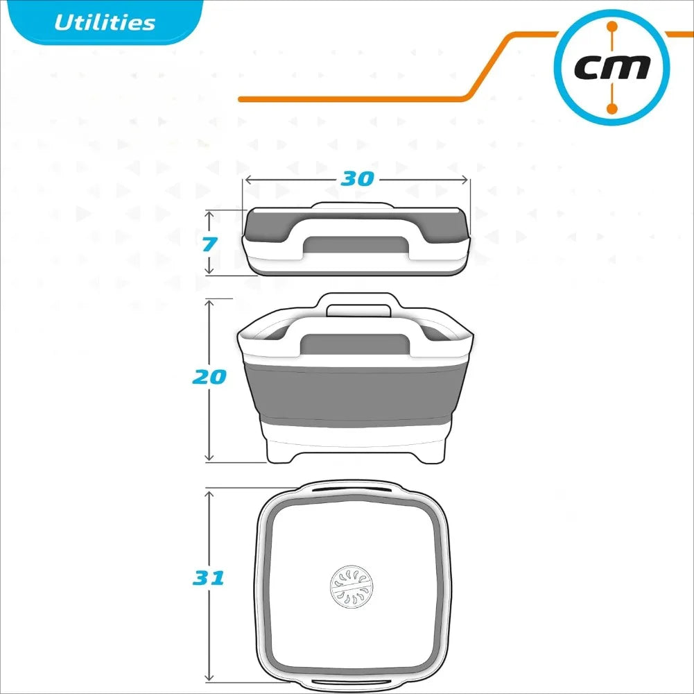 Foldable Camping Sink, Plastic and Rubber, 8.5 Liters, 30.5 X 30 X 20/7