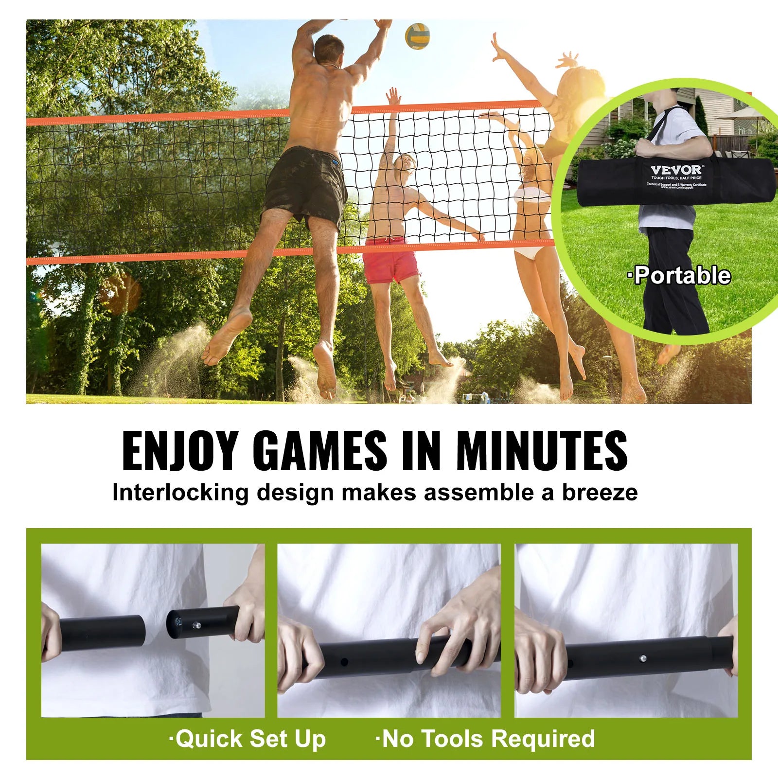 1.25-1.75inch Outdoor Volleyball Net System  Aluminum Poles