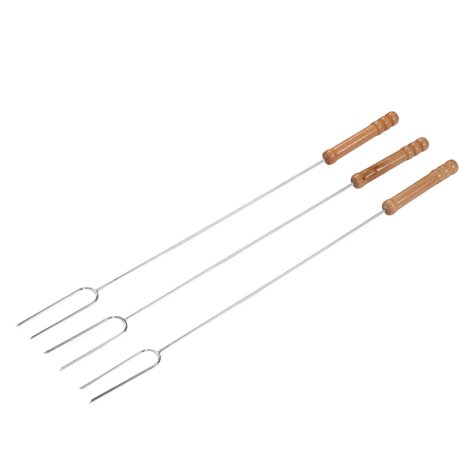 3Pcs 47.2cm Barbecue Forks Stainless Steel  Wood Handle