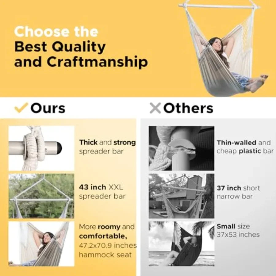 Hammock Chair Large 70.9"x47.2", 32% Bigger XXL Hanging Swing Chair with 500lbs Capacity,