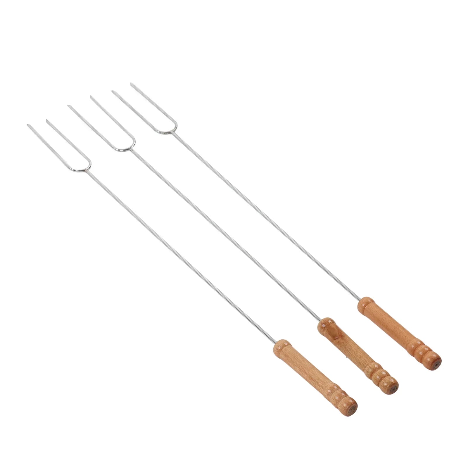 3Pcs 47.2cm Barbecue Forks Stainless Steel  Wood Handle