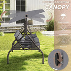 3 Seat Outdoor Porch Swing Chair, Adjustable Canopy  Convertible with Thicken Cushions,