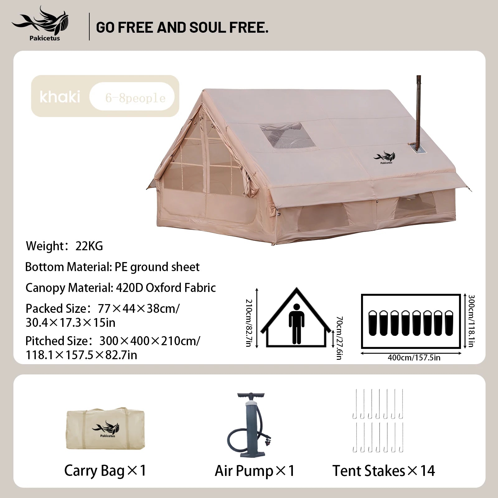 Inflatable Camping Tent, Waterproof  for 4-8 Persons,