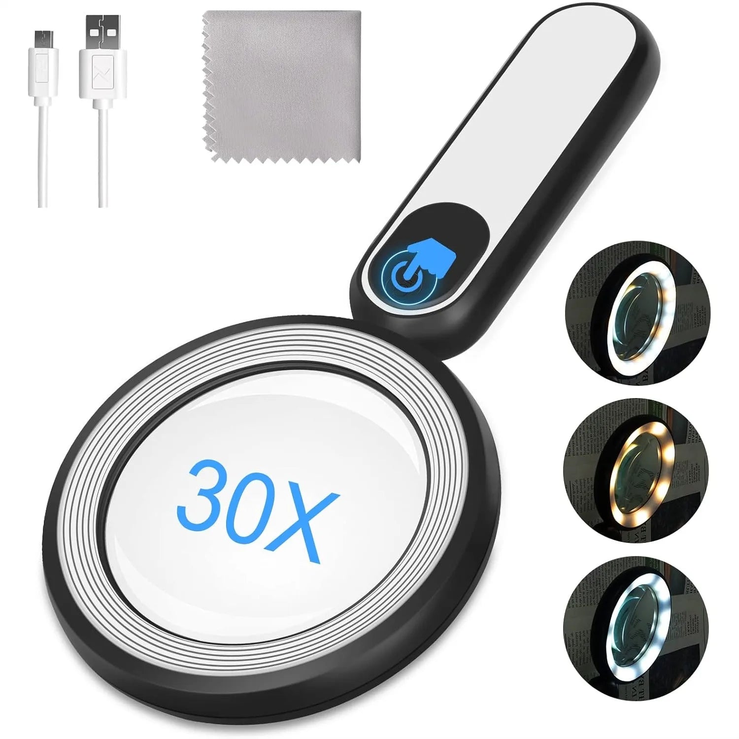 Rechargeable Magnifying Glass with Light, 30X 4.7IN