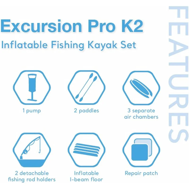 Pro K2 Inflatable , PVC, Paddles  Pump 2Person Kayak