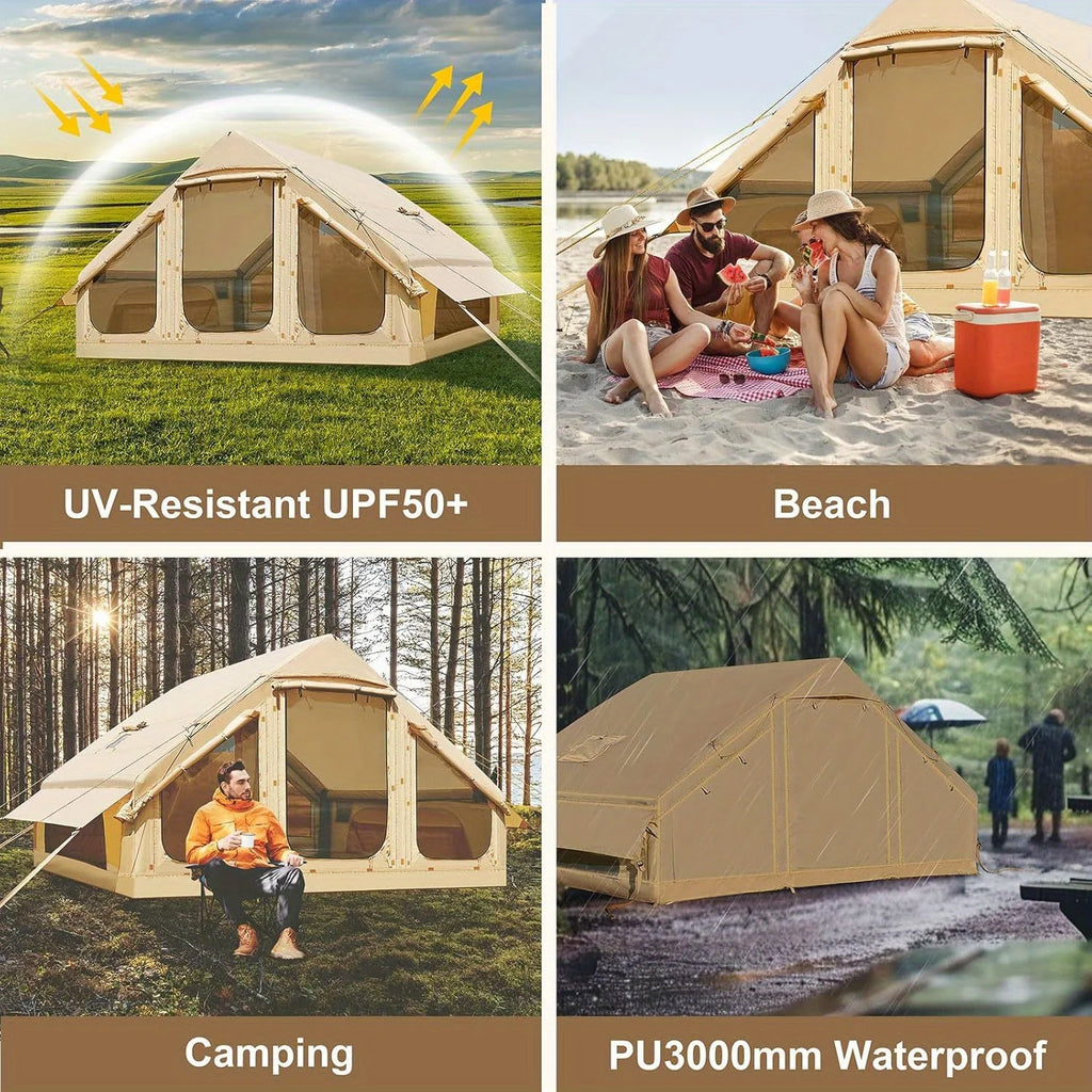 Inflatable tent camping for 1-6 people, hand pump large