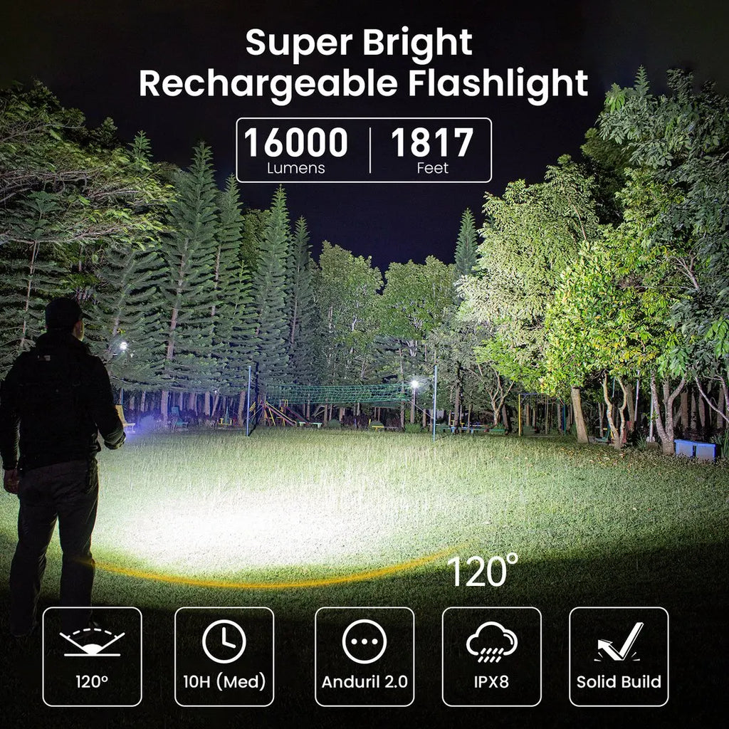 8 Plus Super Powerful LED Flashlight 16000lm USB C Rechargeable