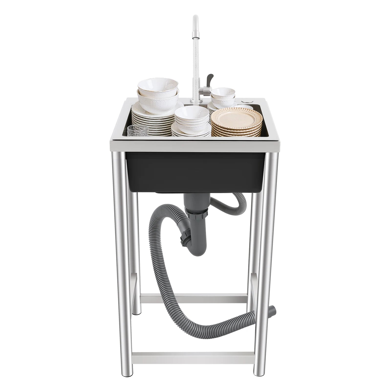 Freestanding Kitchen Sink with 360° Faucet, Sink, 45*41*75cm