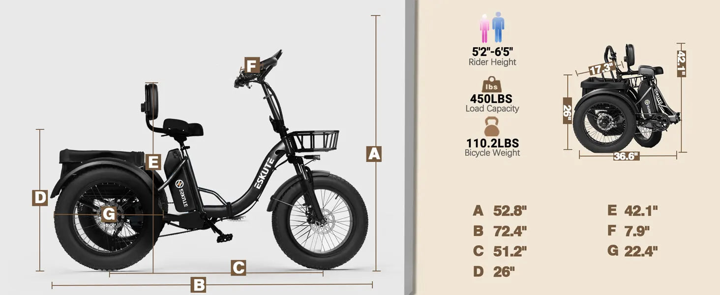 Electric Trike for Adults, 998.4Wh , 1200W Peak  20"x4.0" Fat Tires,