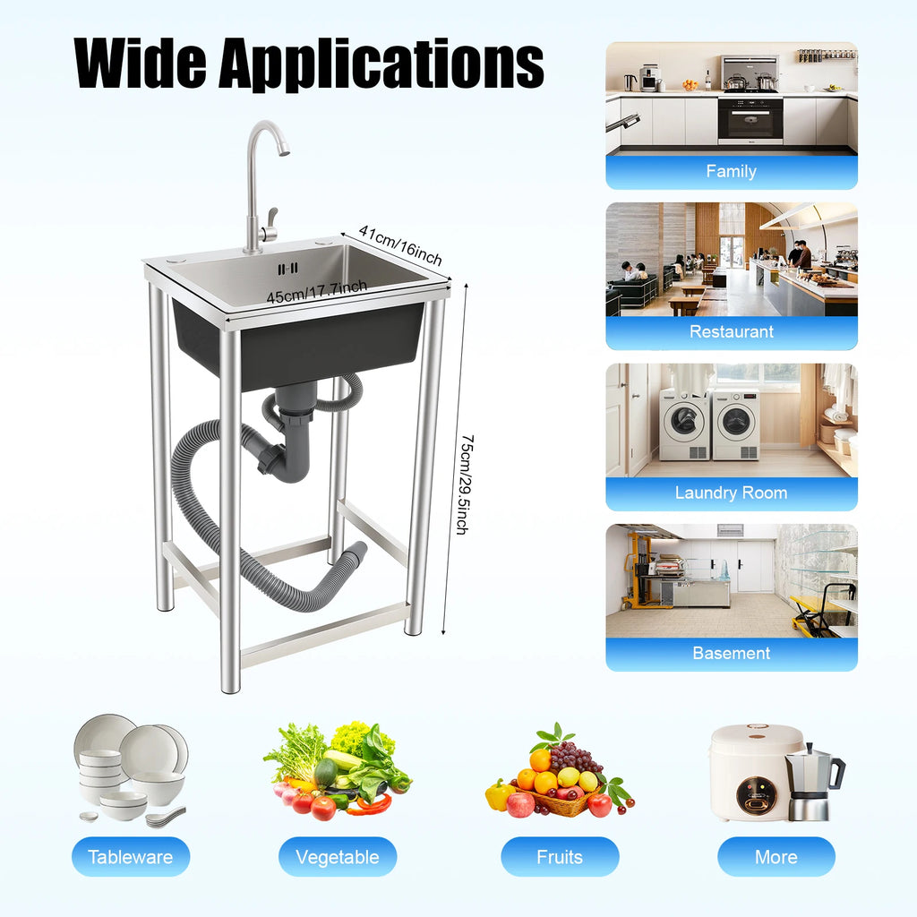 Freestanding Kitchen Sink with 360° Faucet, Sink, 45*41*75cm