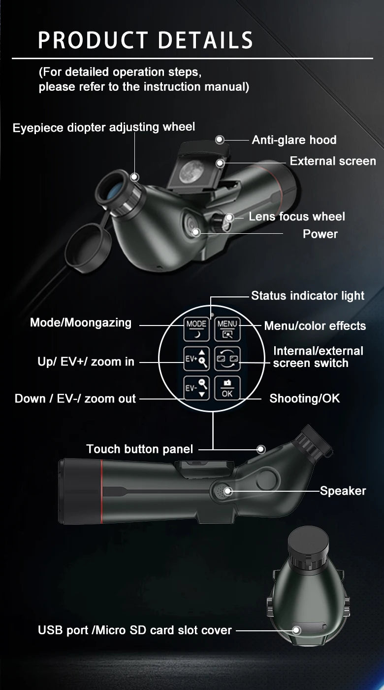 Digital Spotting Scope with Screen  4K Smart Telescope with Tripod