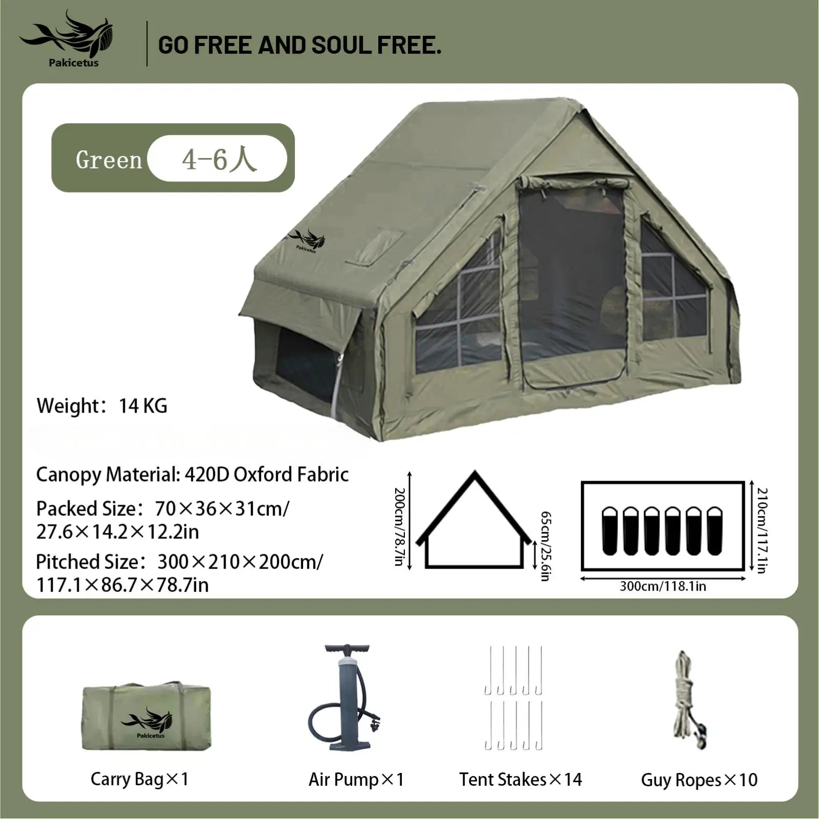 Inflatable Camping Tent, Waterproof  for 4-8 Persons,