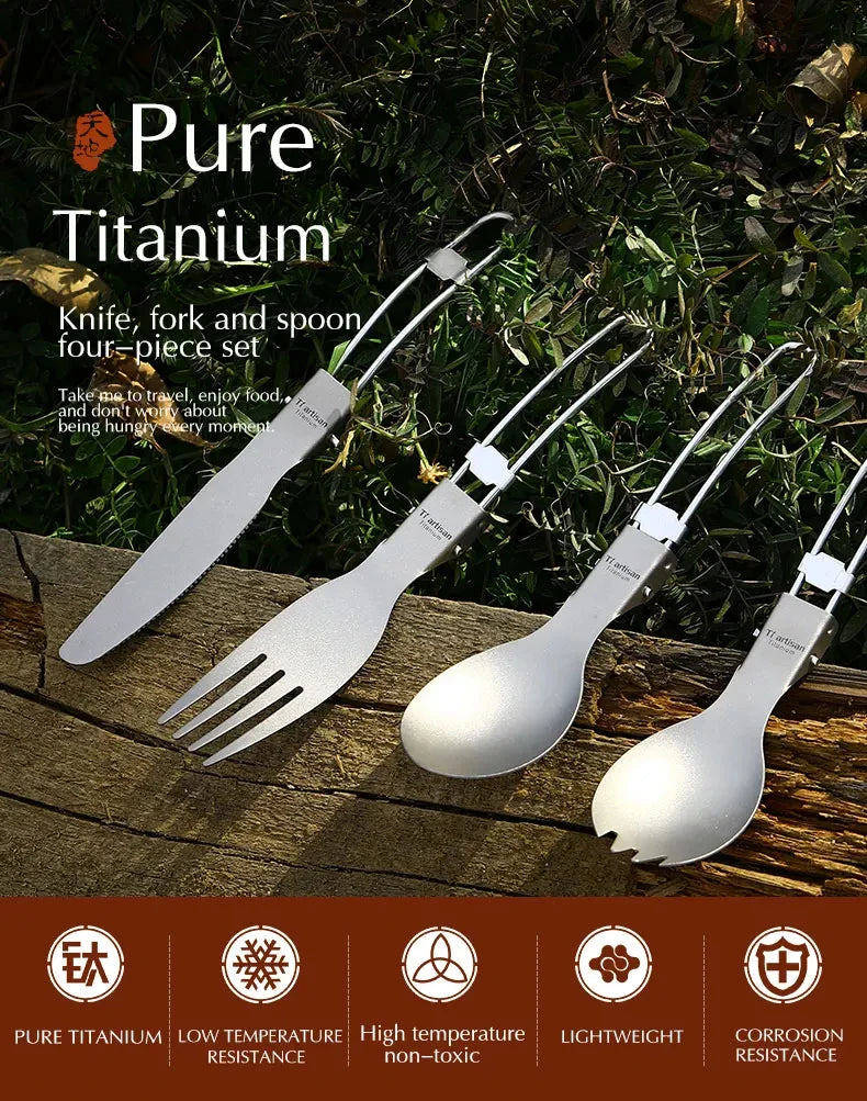 Titanium Foldable Cutlery Set - Fork Spoon Knife