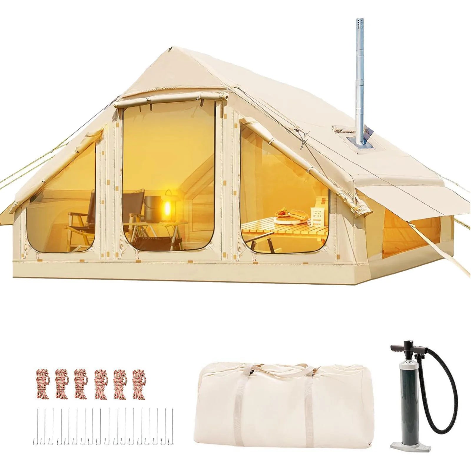 4-6 Person Inflatable Tent  , Stove Jack,   Air Beams, 2 Doors
