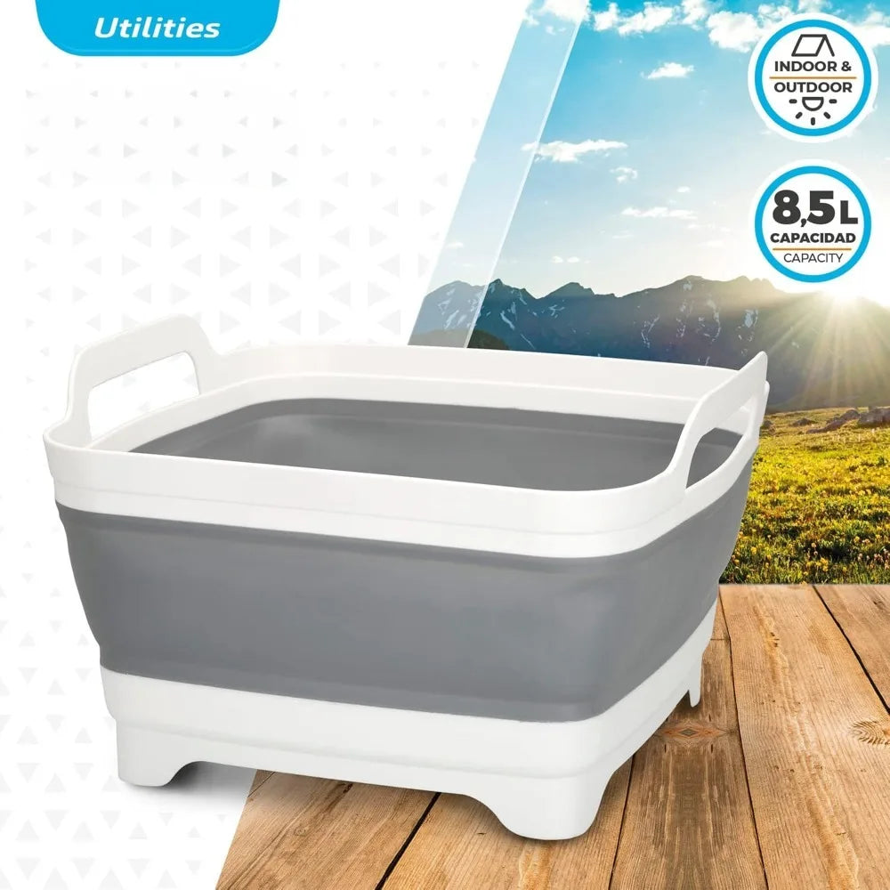 Foldable Camping Sink, Plastic and Rubber, 8.5 Liters, 30.5 X 30 X 20/7