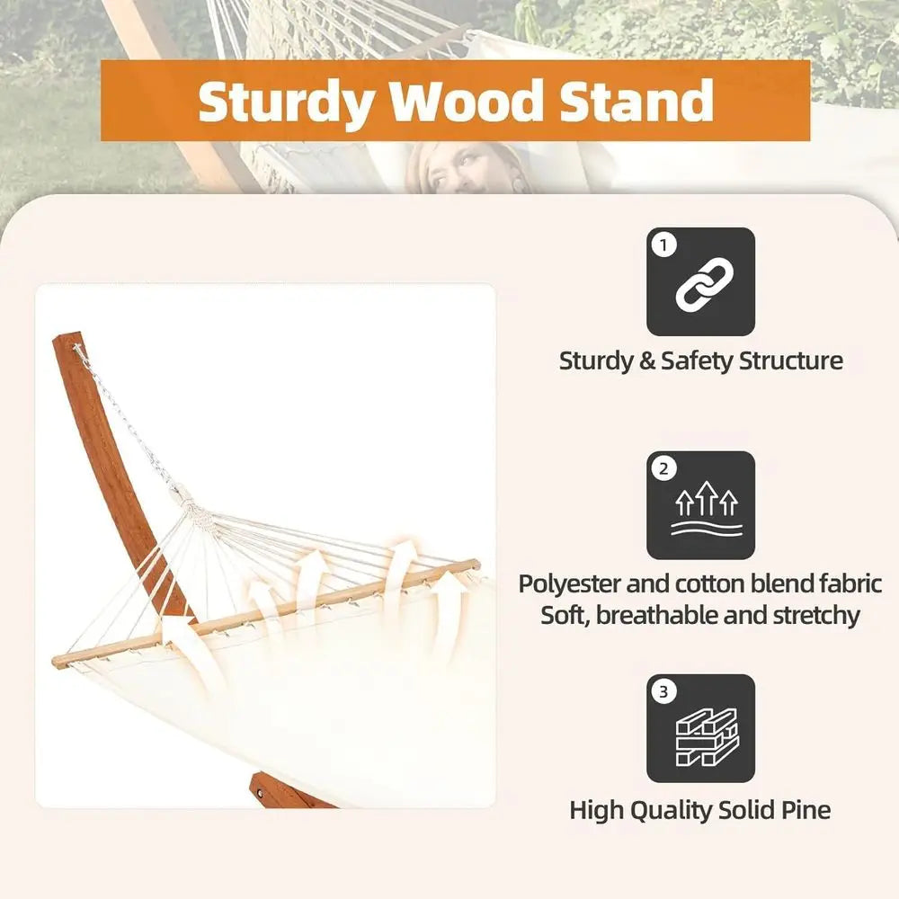 2 Person Heavy Duty Hammock and Stand, Large Outdoor Swing Bed 550lbs Cap.