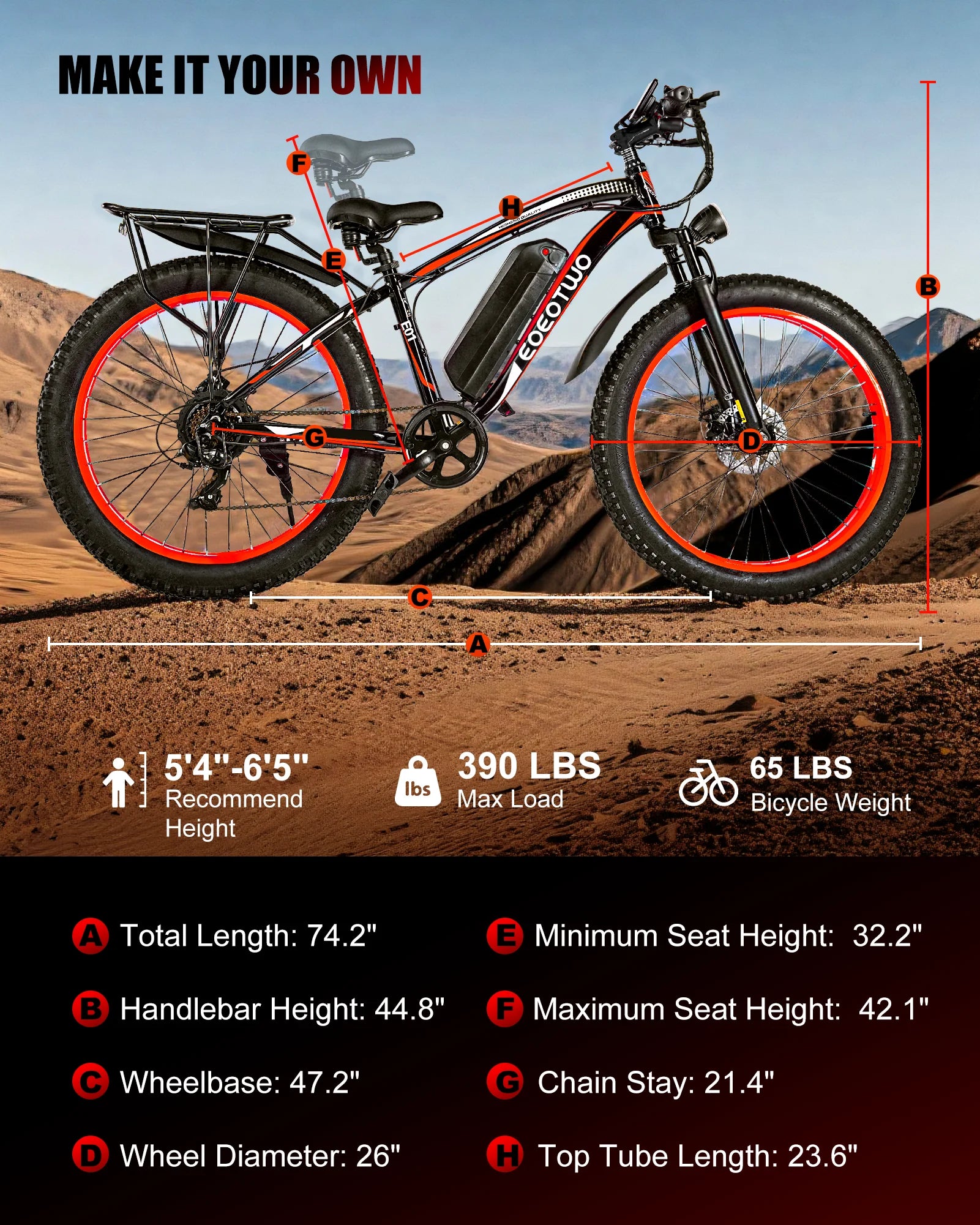 1500W Fat Tire EBike for Adults 26"x4.0 All Terrain 34MPH  48V