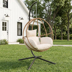 Double Egg Hanging Swing Chair with Stand Cushions Headrest 80"H Metal Basket