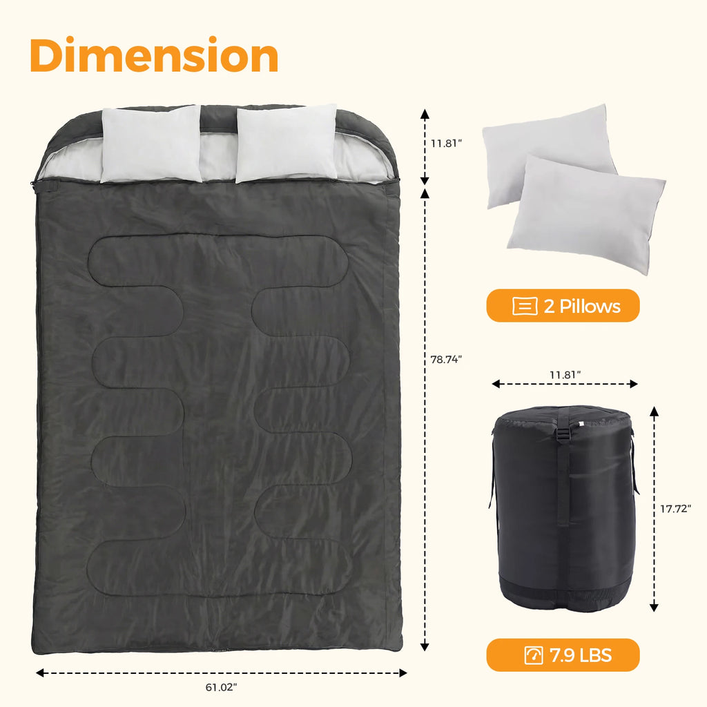 Double Sleeping Bag for Adults with Pillow 3 Season