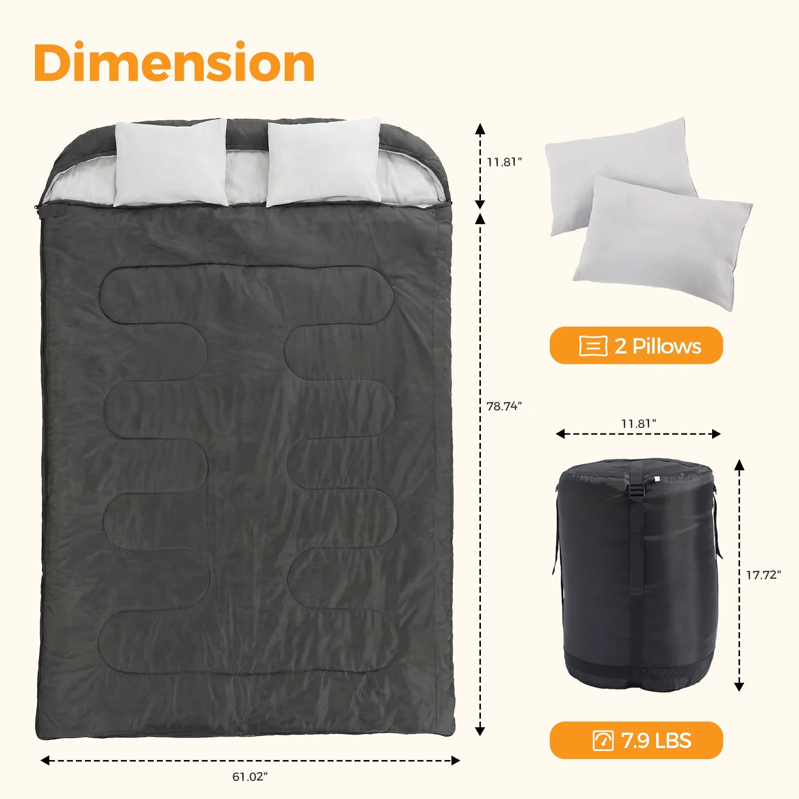 Double Sleeping Bag for Adults with Pillow 3 Season