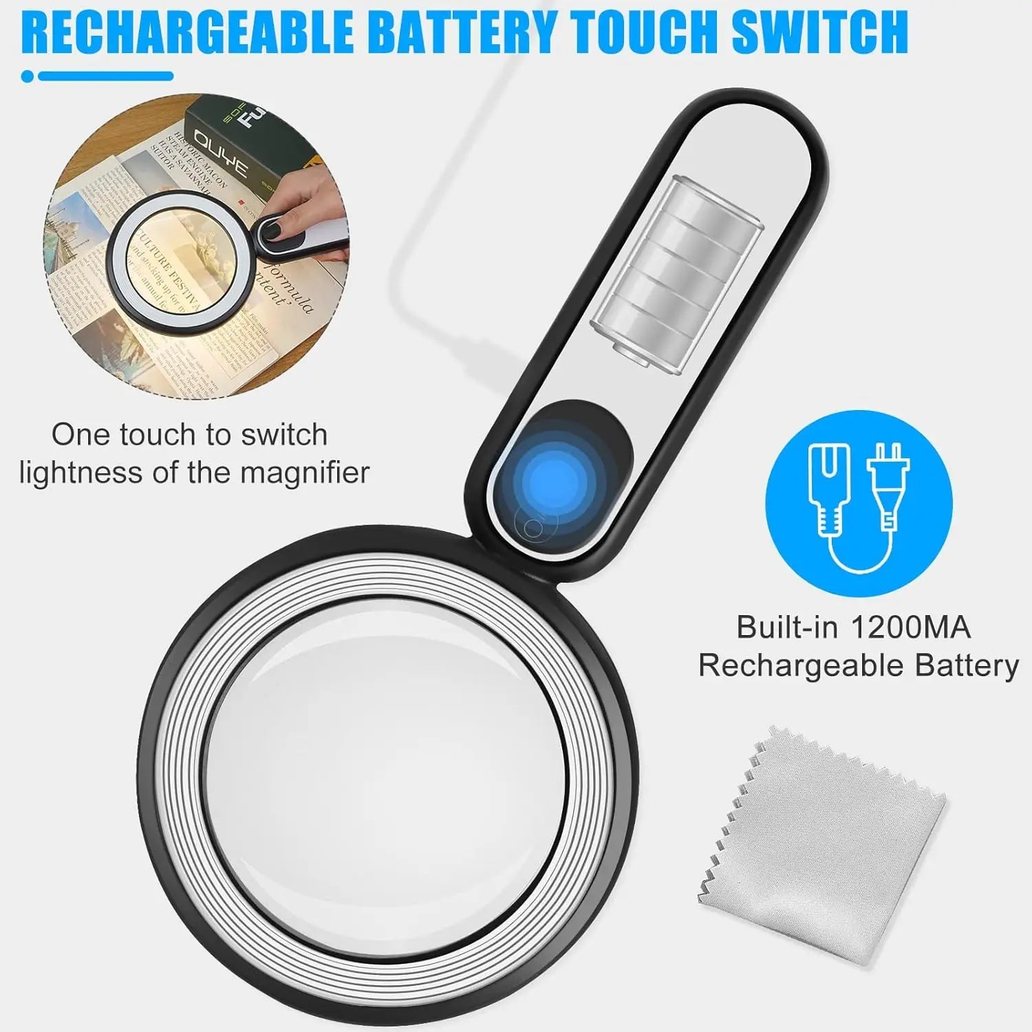 Rechargeable Magnifying Glass with Light, 30X 4.7IN