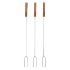3Pcs 47.2cm Barbecue Forks Stainless Steel  Wood Handle