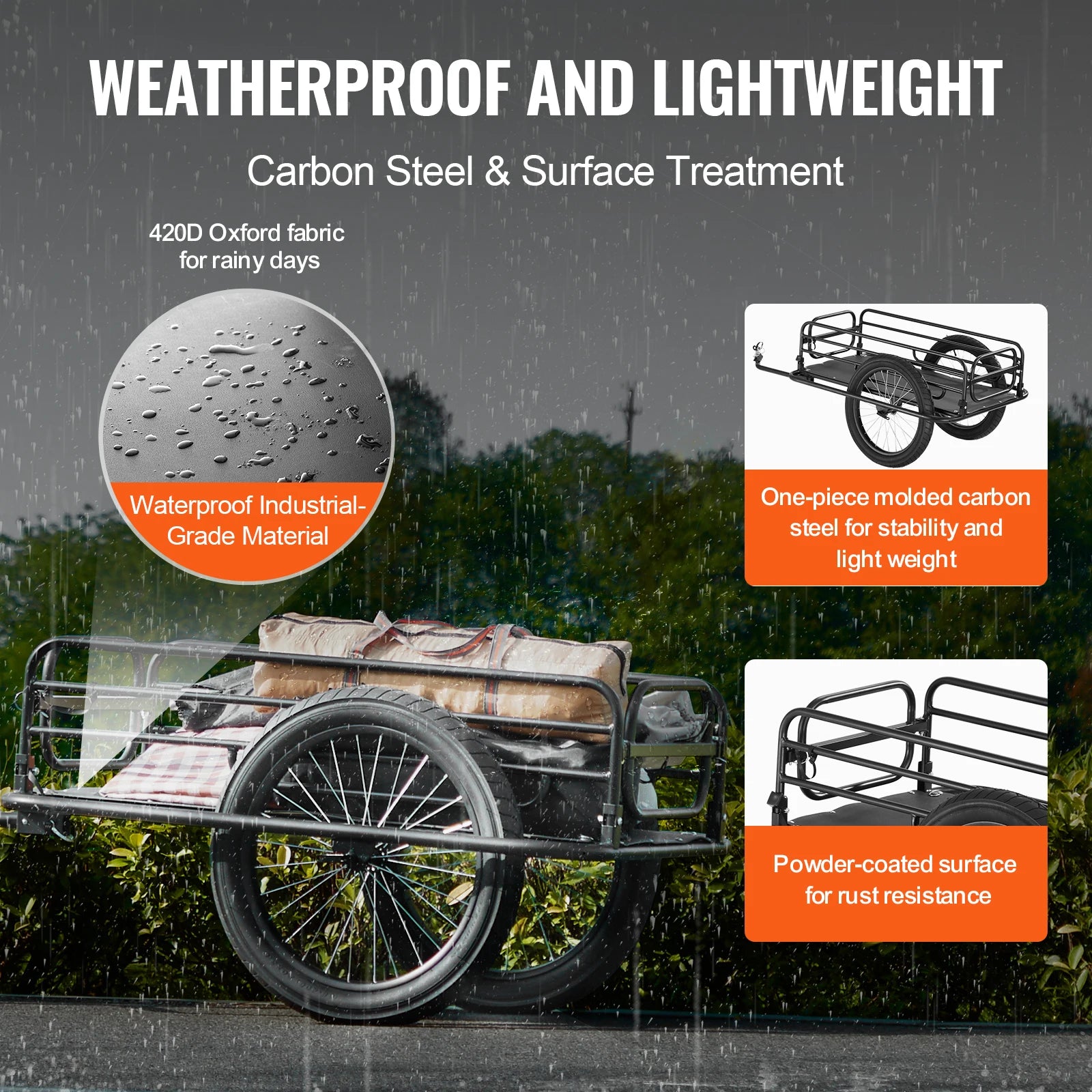 275 lbs Bike Cargo Trailer Foldable Hitch 20" Wh