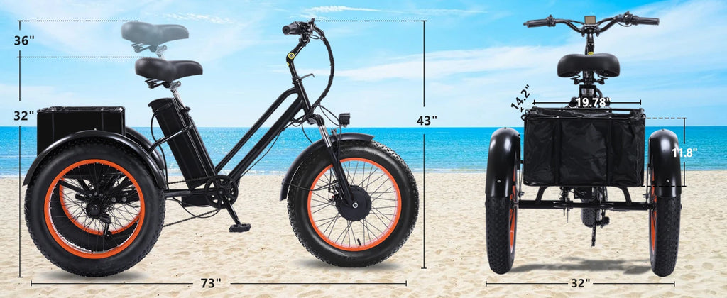 1000W Peak Adult Electric Trike | "Fat Tire, 48V 15AH  , 50-Mile