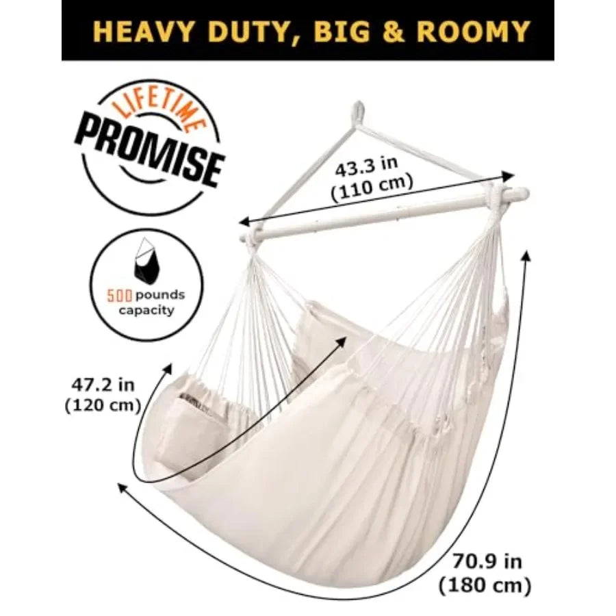 Hammock Chair Large 70.9"x47.2", 32% Bigger XXL Hanging Swing Chair with 500lbs Capacity,