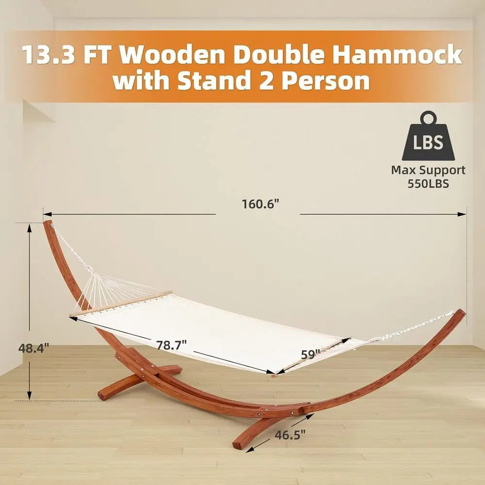2 Person Heavy Duty Hammock and Stand, Large Outdoor Swing Bed 550lbs Cap.