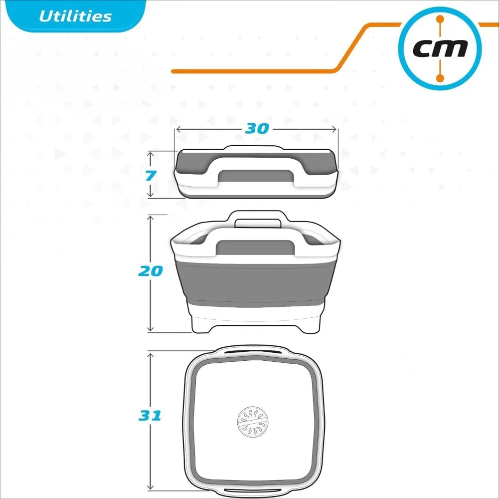 Foldable Camping Sink, Plastic and Rubber, 8.5 Liters, 30.5 X 30 X 20/7