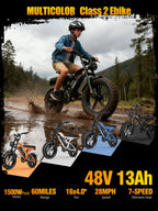 1500W Peak 28MPH 48V13Ah Motorcycle, 16"x4" Fat Tire Dual Suspension