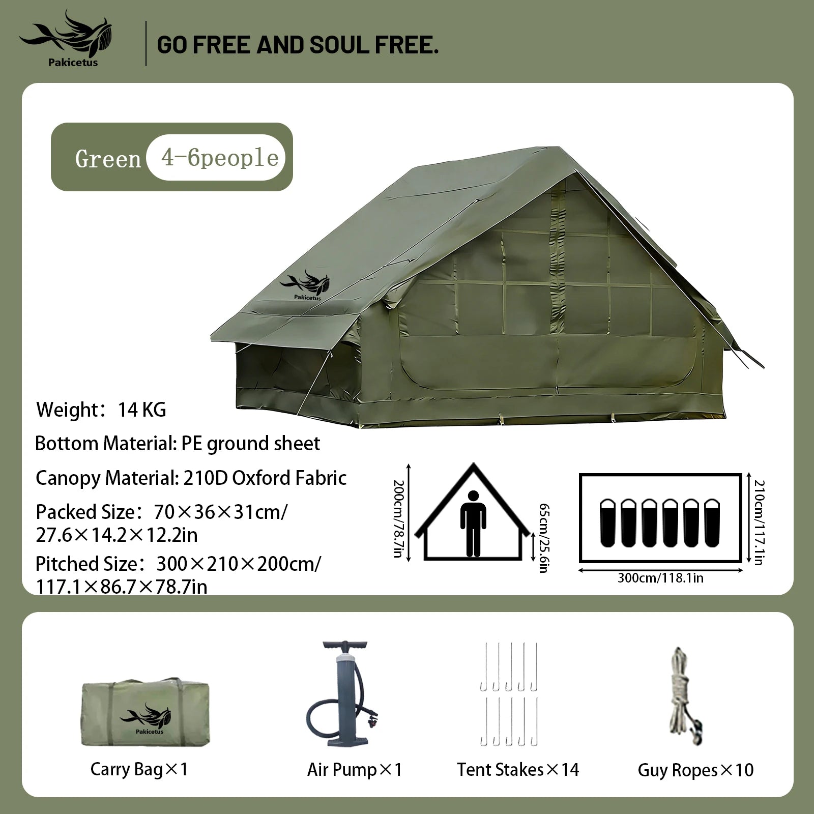 Inflatable Camping Tent, Waterproof  for 4-8 Persons,