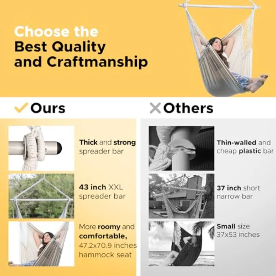 Hammock Chair Large 70.9"x47.2", 32% Bigger XXL Hanging Swing Chair with 500lbs Capacity,
