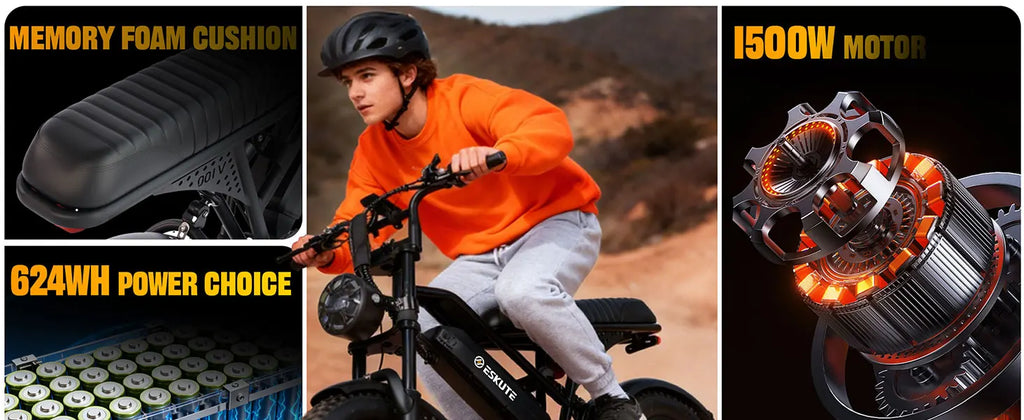1500W Peak 28MPH 48V13Ah Motorcycle, 16"x4" Fat Tire Dual Suspension