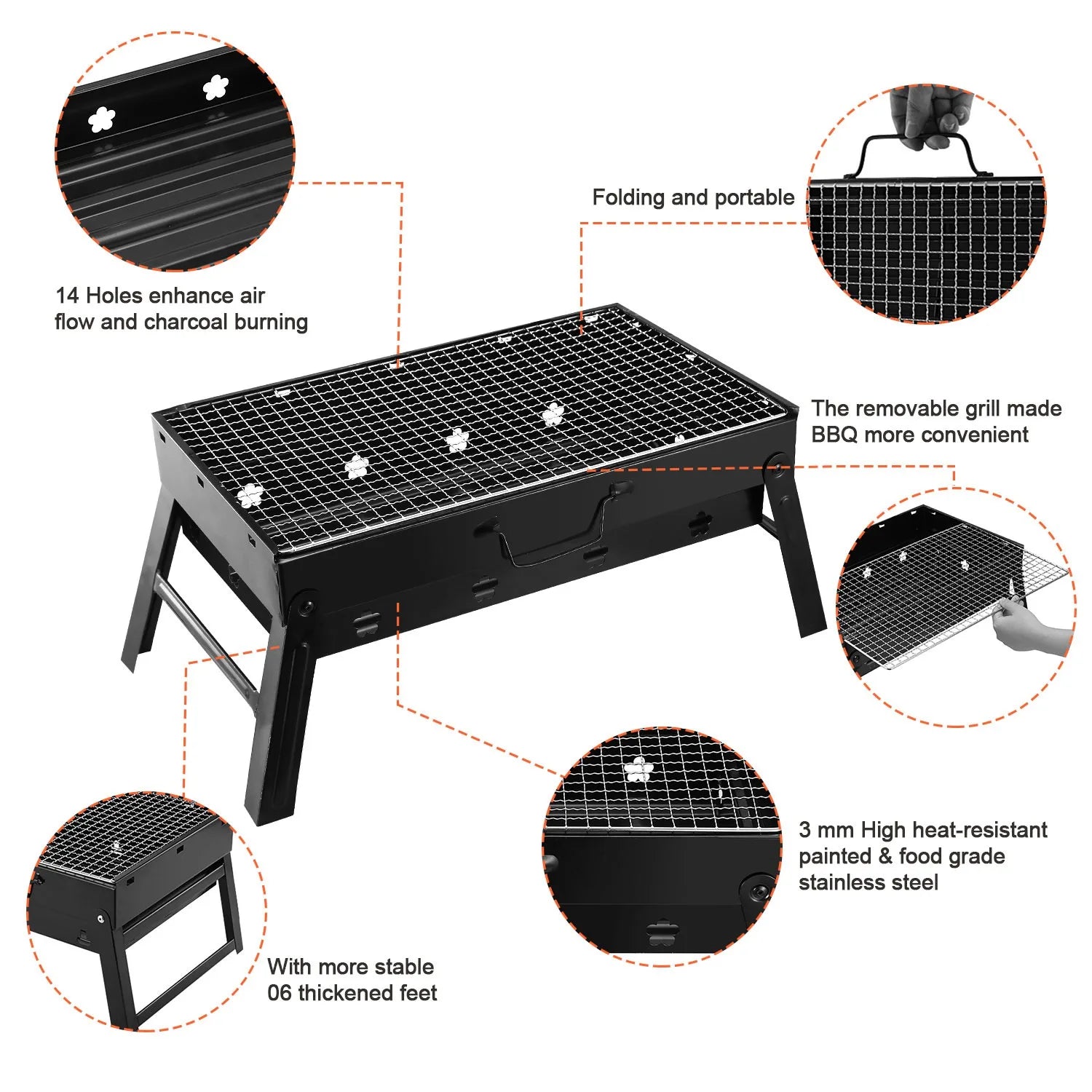 Portable Charcoal BBQ Grill Folding Stainless Steel BBQ